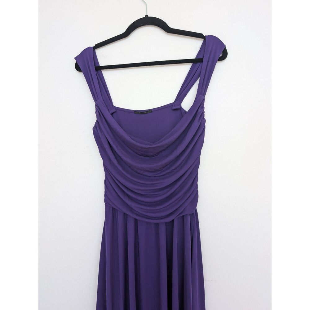 Elie Tahari Ballerina Slinky Sleeveless Ruched Purple Knee Midi Dress Sz M/L - Picture 9 of 16